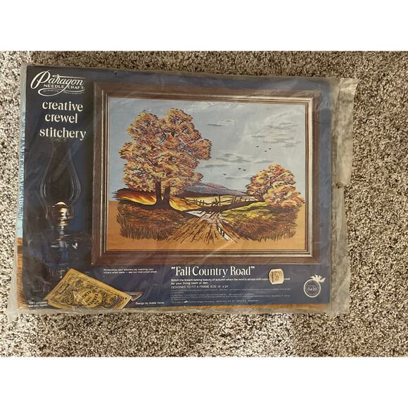 VTG Paragon NeedleCraft Creative Crewel Stitchery Fall Country Road Trees 0420 - Picture 1 of 6